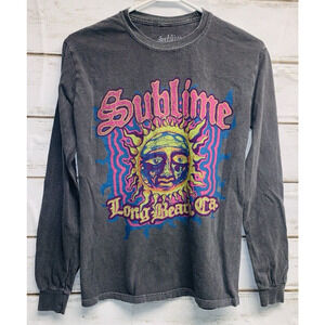 Sublime Graphic Long Sleeve Crew Neck Tee UNISEX XS Gray Long Beach CA Sun